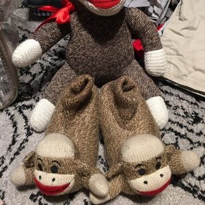 Sock monkey slipper set